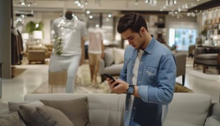 young man waiting on a customer