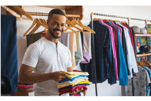 Male salesperson smiling